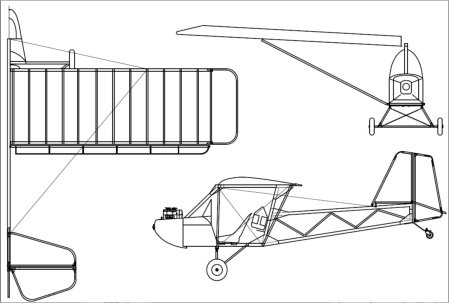 Three-view drawing of the Affordaplane aircraft