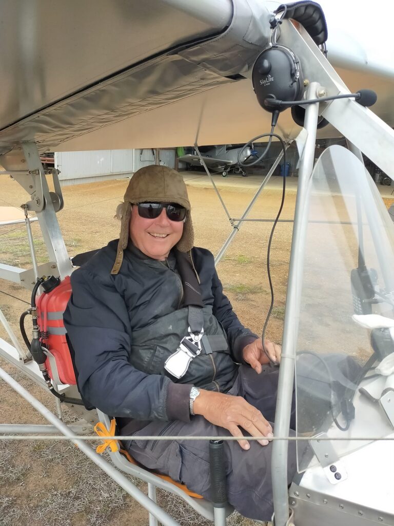 Robert Kroemer's Affordaplane in flight attitude on a field